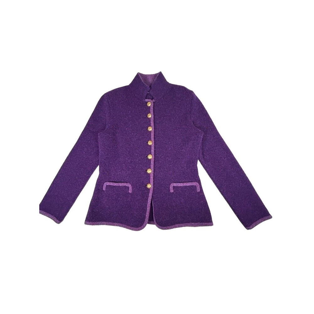 VTG Mirabell Salzburg Boiled wool Trachten Jacket Cardigan Purple Austria Sz 42